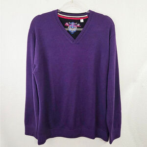 Robert Graham royal purple wool sweater v-neck pullover men's size large